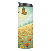 Fox Gazing an Schmetterlingen in einem Weizenfeld Thermosbecher (Nach rechts gedreht)