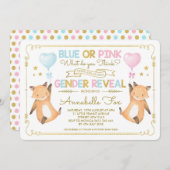 Fox Gender Reveal Baby Dusche Blue Pink Gold Einladung (Vorne/Hinten)