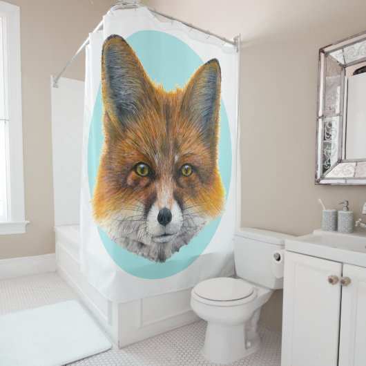 Fox-Gesicht auf blass blau - Malerei in Acryl Duschvorhang (Beispiel)