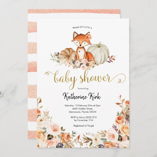 Fox Girl Fall Baby Shower Einladung (Vorne/Hinten)