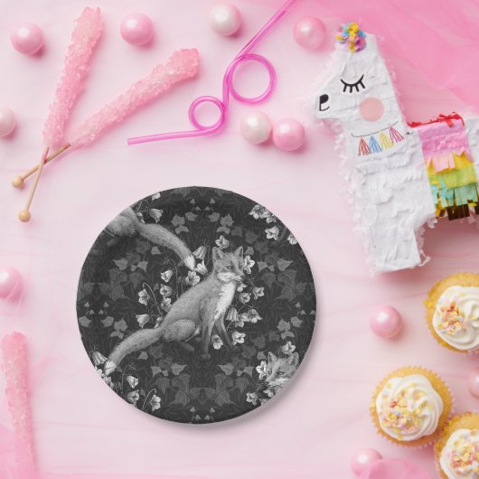 Fox, Glockenblumen und Efeu, einfarbig, silberne W Pappteller (Party)