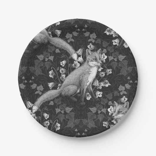 Fox, Glockenblumen und Efeu, einfarbig, silberne W Pappteller (Vorderseite)