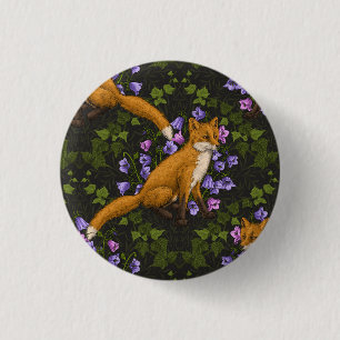 Fox, Glockenblumen und Efeu, grün, orange und viol Button