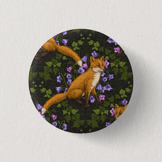Fox, Glockenblumen und Efeu, grün, orange und viol Button (Vorderseite)