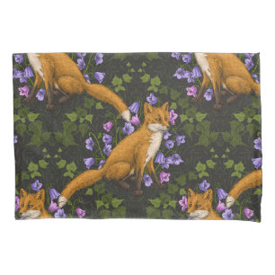 Fox, Glockenblumen und Efeu, grün, orange und viol Kissenbezug