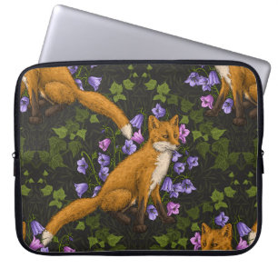 Fox, Glockenblumen und Efeu, grün, orange und viol Laptopschutzhülle