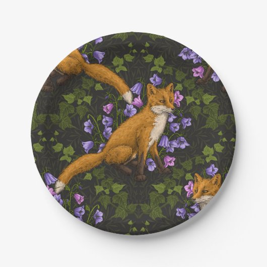 Fox, Glockenblumen und Efeu, grün, orange und viol Pappteller (Vorderseite)