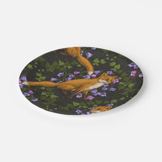 Fox, Glockenblumen und Efeu, grün, orange und viol Pappteller (Schrägansicht)