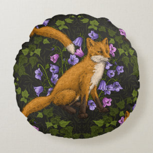 Fox, Glockenblumen und Efeu, grün, orange und viol Rundes Kissen