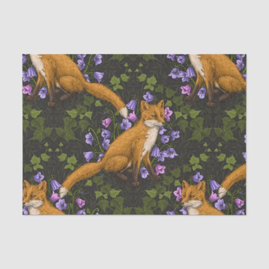 Fox, Glockenblumen und Efeu, grün, orange und viol Seidenpapier (Vorderseite)