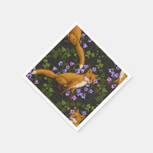 Fox, Glockenblumen und Efeu, grün, orange und viol Serviette (Ecke)