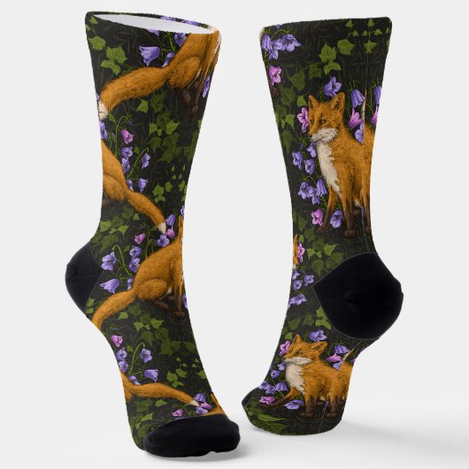 Fox, Glockenblumen und Efeu, grün, orange und viol Socken (Gewinkelt)