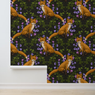 Fox, Glockenblumen und Efeu, grün, orange und viol Tapete