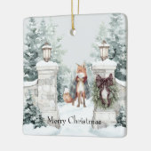 Fox Green Coat Snow Christmas Keramikornament (Links)