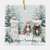 Fox Green Coat Snow Christmas Keramikornament (Vorderseite)