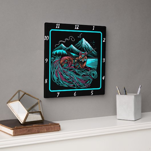 Fox Guardian of the Cliffs Quadratische Wanduhr (Büro)