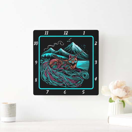 Fox Guardian of the Cliffs Quadratische Wanduhr (Zuhause)
