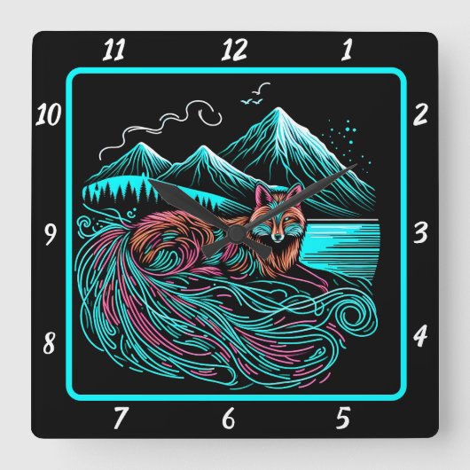 Fox Guardian of the Cliffs Quadratische Wanduhr (Vorderseite)