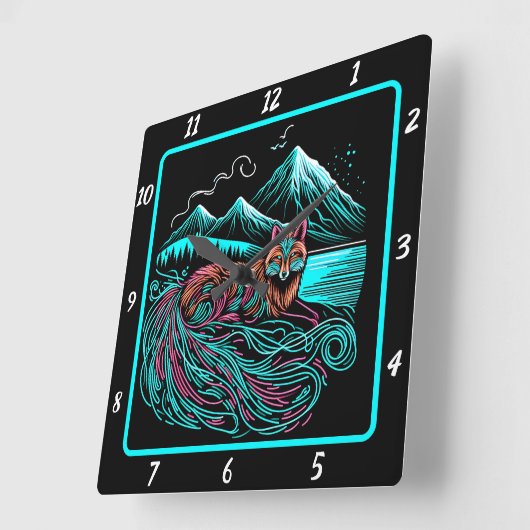 Fox Guardian of the Cliffs Quadratische Wanduhr (Winkel)