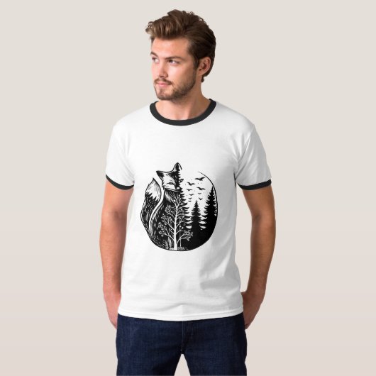 fox half realistic and half forest T-Shirt (Vorne ganz)