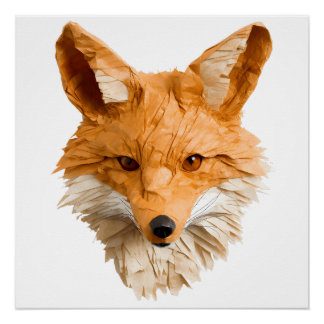 Fox head in paper for child's bedroom poster