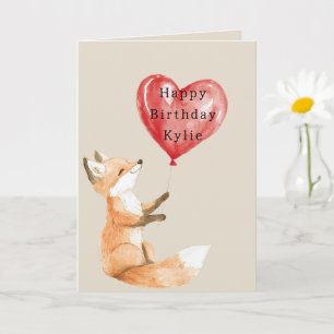 Fox Heart Balloon Birthday Karte