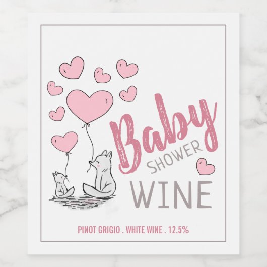 Fox Hearts Baby Dusche Weinetikett (Einzelnes Label)