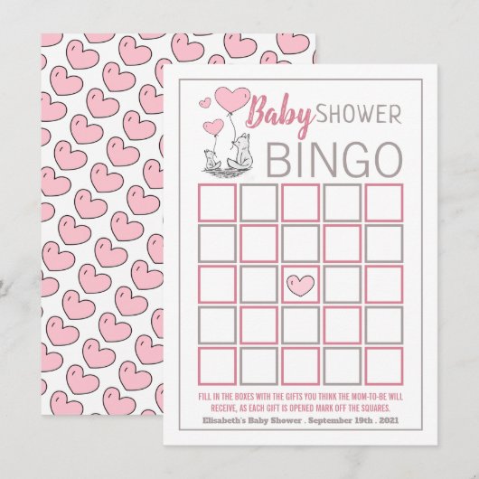 Fox Hearts Baby Shower Bingo (Vorne/Hinten)