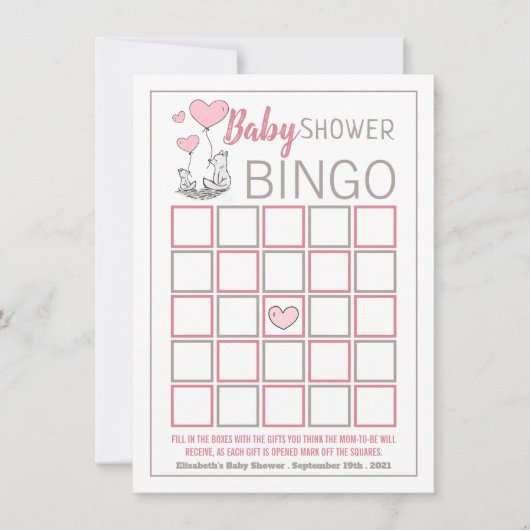Fox Hearts Baby Shower Bingo (Vorderseite)