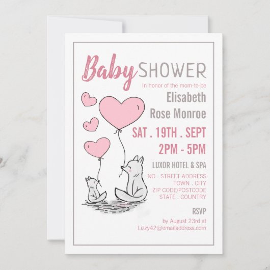 Fox Hearts Baby Shower Einladung (Vorderseite)