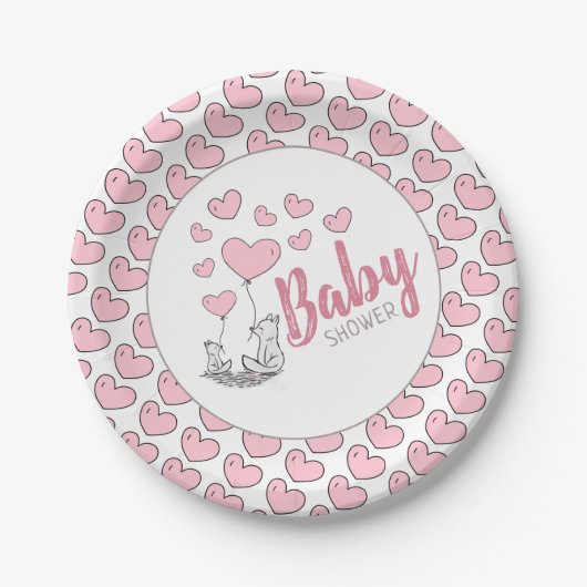 Fox Hearts Baby Shower Paper Plate Pappteller (Vorderseite)