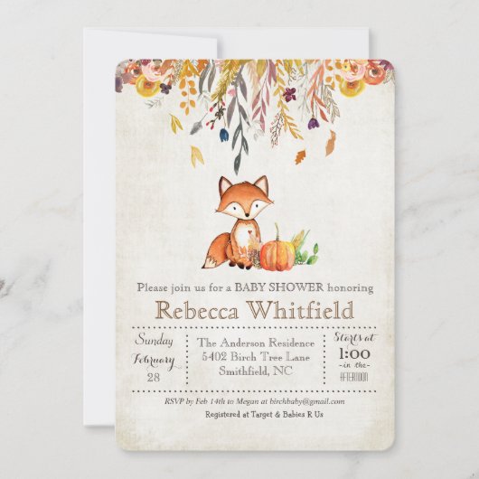 Fox-Herbstlaub-Kürbis-Baby-Duschen-Einladung Einladung (Vorderseite)