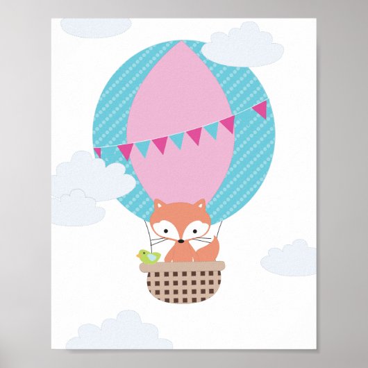 Fox Hot Air Ballon Kinderzimmer Art Poster (Vorne)
