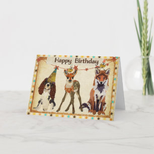 Fox, Hund, Fawn & Little Birds Geburtstagkarte Karte
