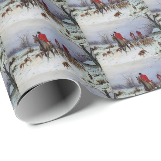 Fox Hunt Huntsmen Hunds kehrend Zuhause Winter Geschenkpapier (Rolleneckpunkt)