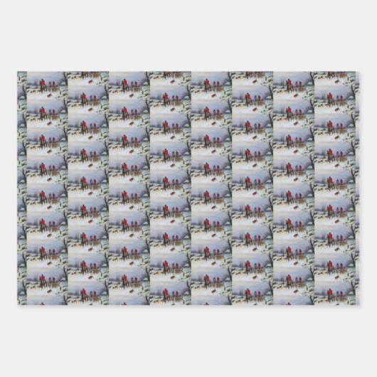 Fox Hunt Huntsmen Hunds kehrend Zuhause Winter Geschenkpapier Set (Vorderseite 2)