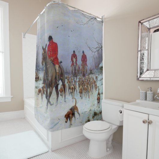 Fox Hunt Huntsmen und Hunden kehren Zuhause zurück Duschvorhang (Beispiel)