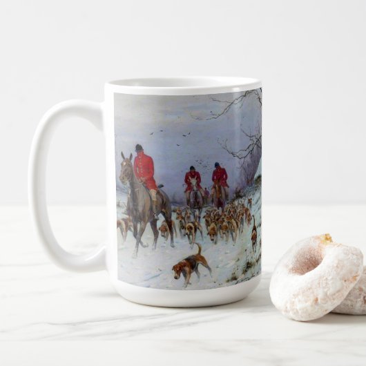 Fox Hunt Huntsmen und Hunden kehren Zuhause zurück Kaffeetasse (Mit Donut)