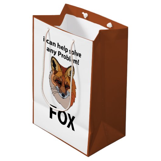 Fox ich kann helfen, jedes Problem Funny Fox zu lö Mittlere Geschenktüte (Vorderseite Schrägansicht)