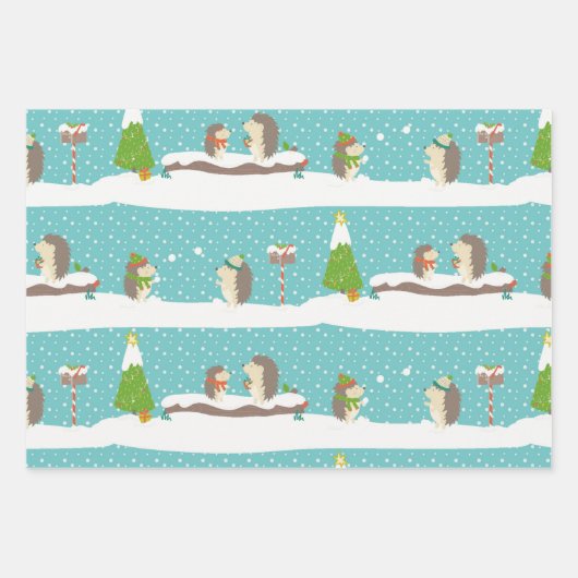 Fox Igel und Pinguin Weihnachts-Weihnachtsmuster Geschenkpapier Set (Vorderseite 3)