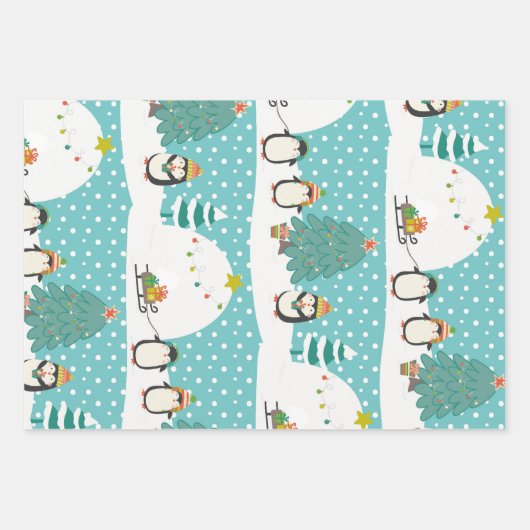Fox Igel und Pinguin Weihnachts-Weihnachtsmuster Geschenkpapier Set (Vorderseite 2)