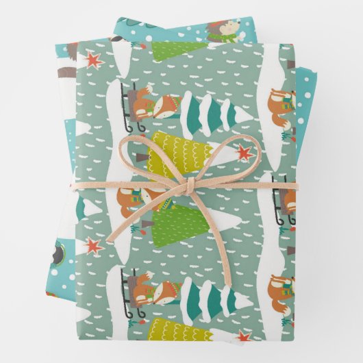 Fox Igel und Pinguin Weihnachts-Weihnachtsmuster Geschenkpapier Set (Beispiel)