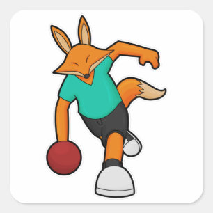 Fox im Bowling mit Bowlingball Quadratischer Aufkleber