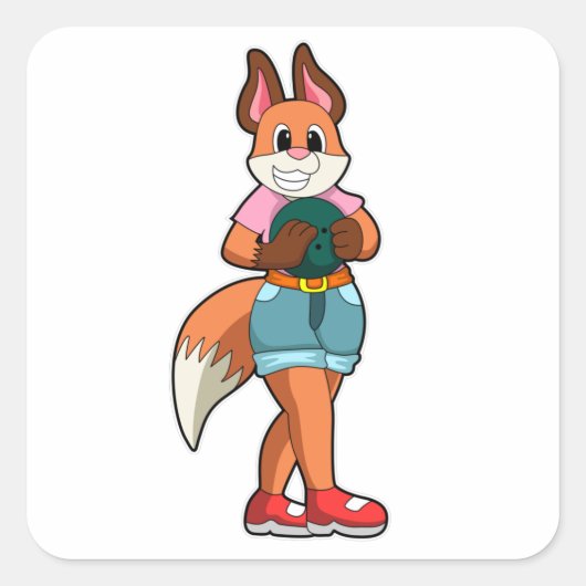 Fox im Bowling mit Bowlingball Quadratischer Aufkleber (Vorderseite)