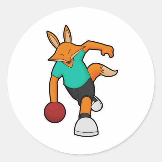 Fox im Bowling mit Bowlingball Runder Aufkleber (Vorderseite)