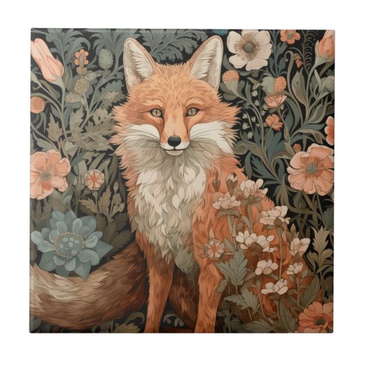 Fox im Herbstgarten Fliese (Vorderseite)
