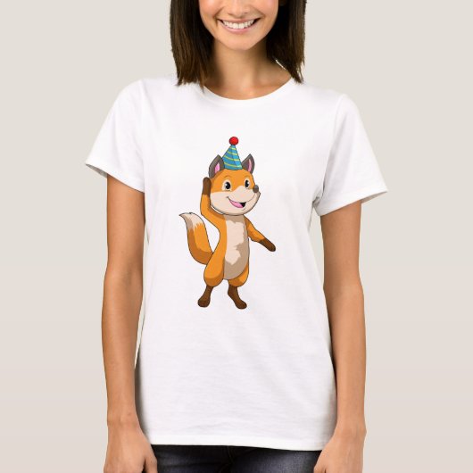 Fox im Party mit Party Hut T-Shirt (Vorderseite)