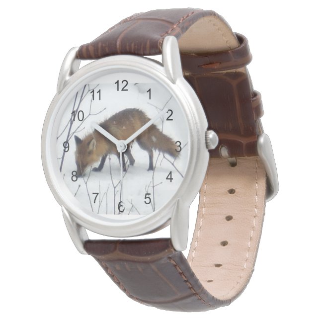 Fox im Schnee Armbanduhr (Schrägansicht)