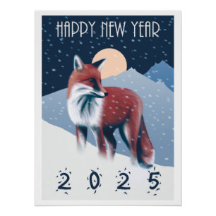 Fox im Schnee   Frohes neues Jahr 2025 Poster