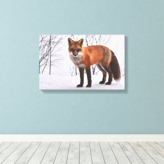 Fox im Schnee Leinwanddruck (Insitu (Holzboden))